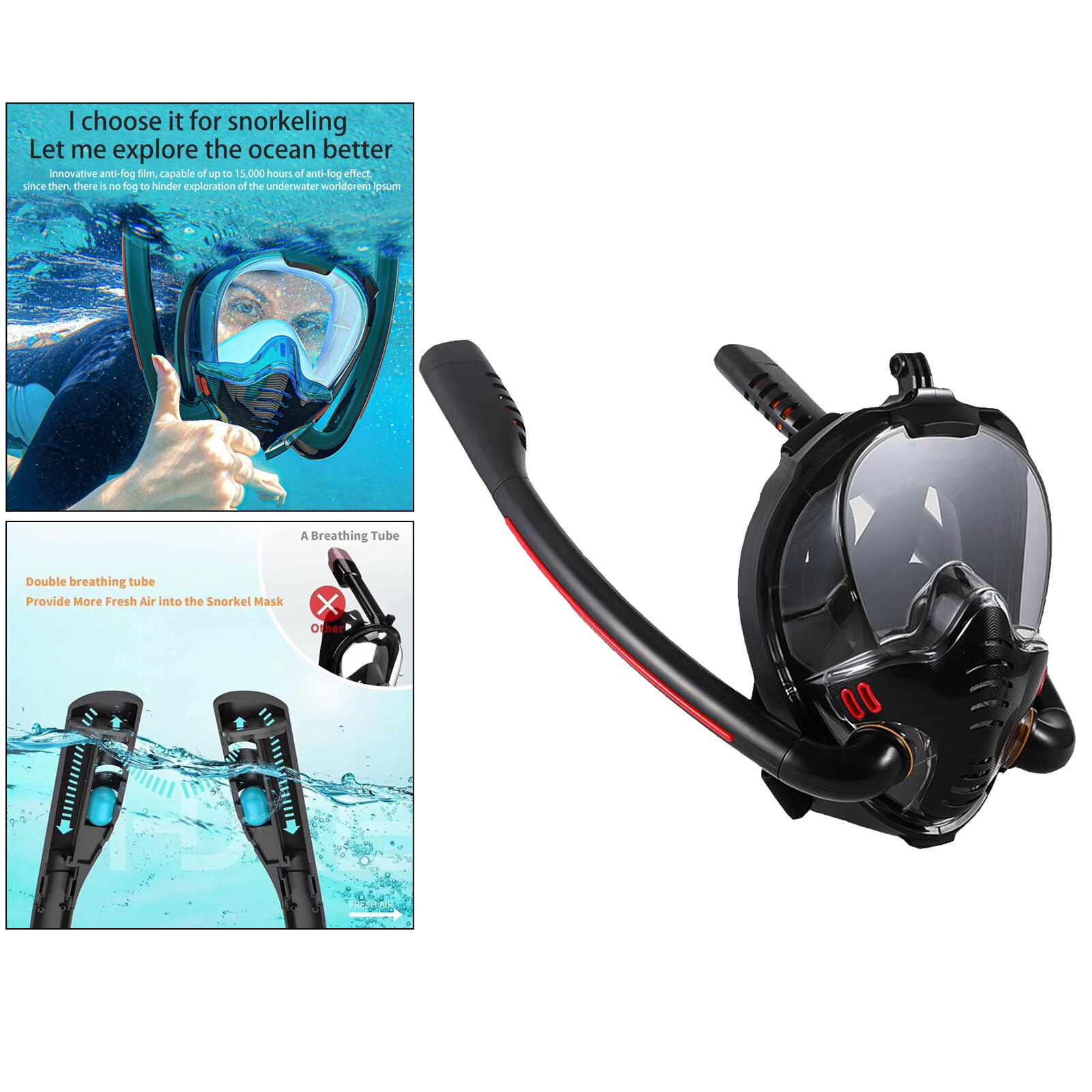 Sammenleggbar vanntett dykking full ansikts snorkel maske 180 graders anti-tåke snorkel svømme snorkel utstyr for voksne snorkel briller