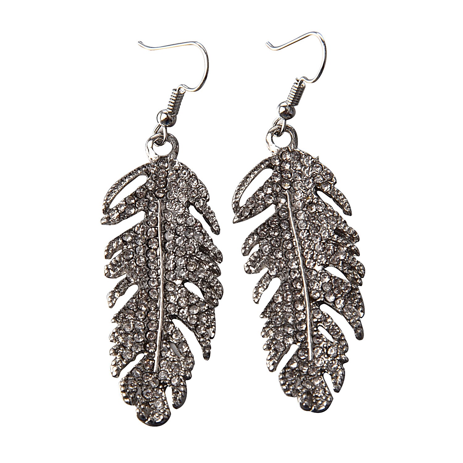 Earrings for Woman Crystal Feather Silver