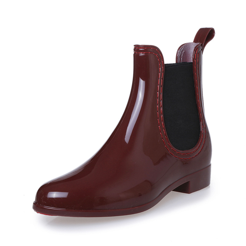 Gummistøvler for kvinner pvc ankel regnstøvler vanntette trendy gelé damestøvel elastisk bånd regnsko dame 448: Burgunder / 4