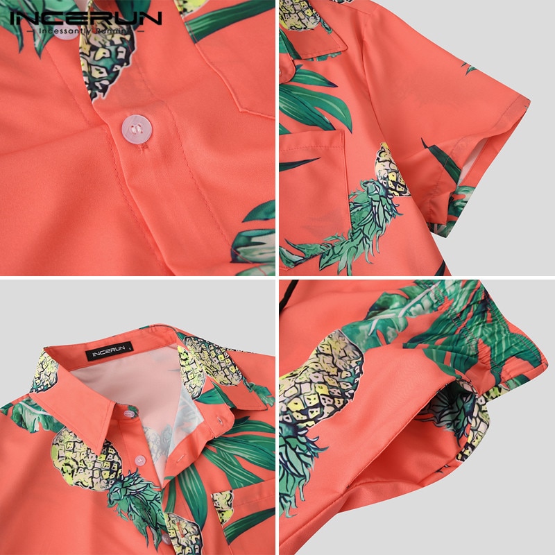 Incerun Zomer Mannen Gedrukt Sets Korte Mouw Revers Streetwear Shirt Casual Shorts Beach Mannen Hawaiian Pak 2 Stuks