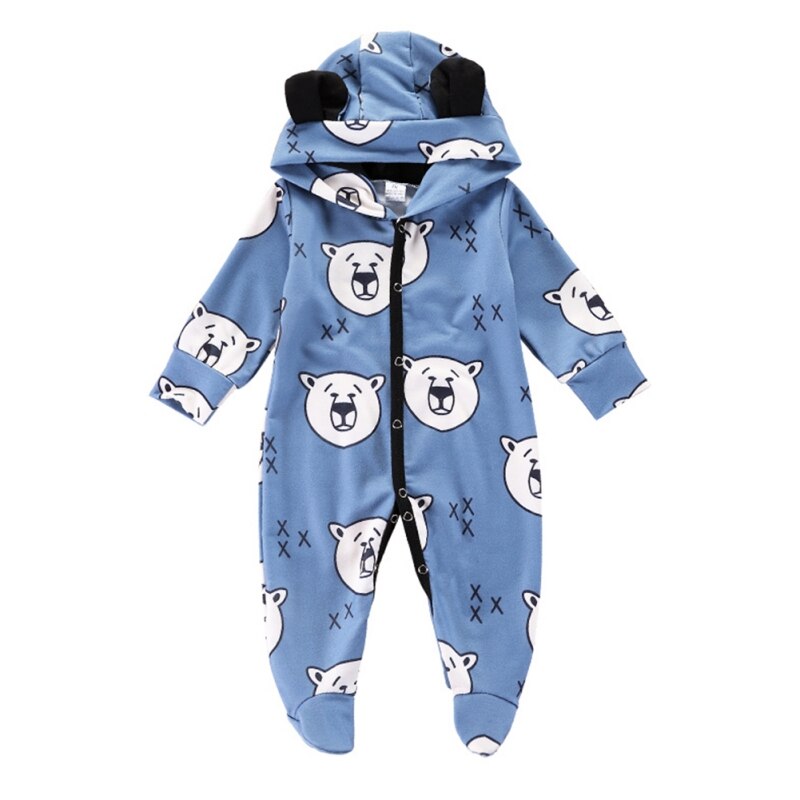 Baby Jongen Meisje Romper Lange Mouwen Hooded Katoen Leuke Cartoon Beer Oren Outfits Jongens Meisjes Jumpsuit Lente En Herfst