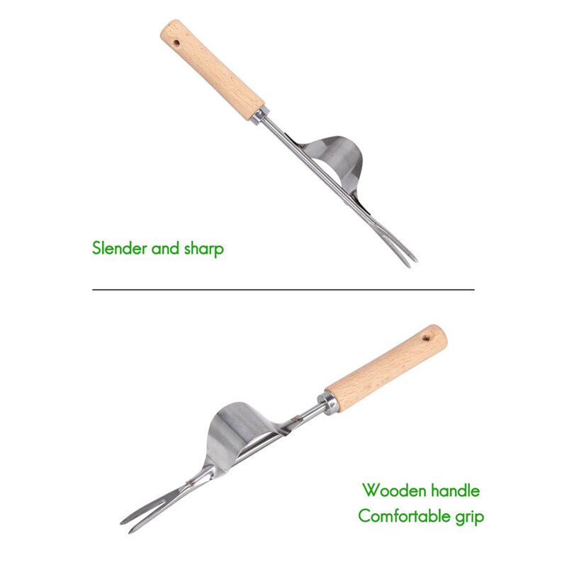 Wood Handle Stainless Steel Garden Weeder Hand Weeding Removal Cutter Dandelion Puller Tools Multifunction Weeder