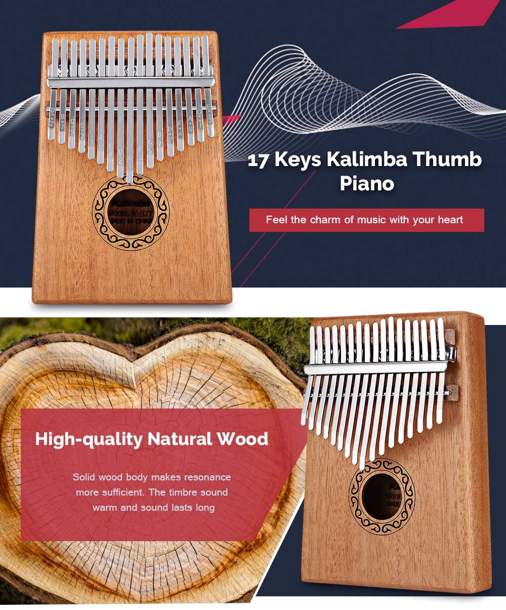W-17T 17 Toetsen Kalimba Duim Piano Hoge Hout Mahonie Body Muziekinstrument Met Leren Boek Tune Hamer Voor beginner