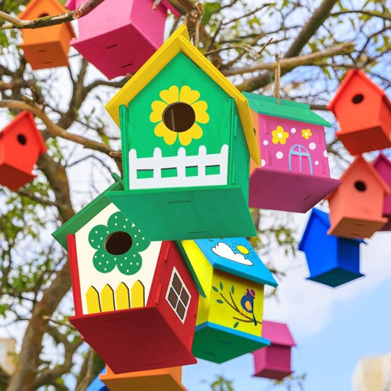 Outdoor Birdhouse Kit DIY Birds House Kit with Paint and Pen for Kids Children FPing