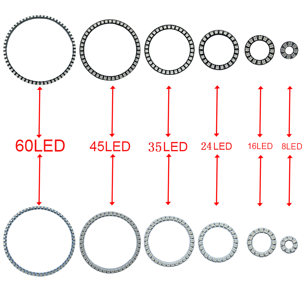 WS2812B Addressable Led Pixel Ring 8/16/24/35/45/60Leds WS2812 5050 RGB Led Diode Ring Color IC Built-in LED