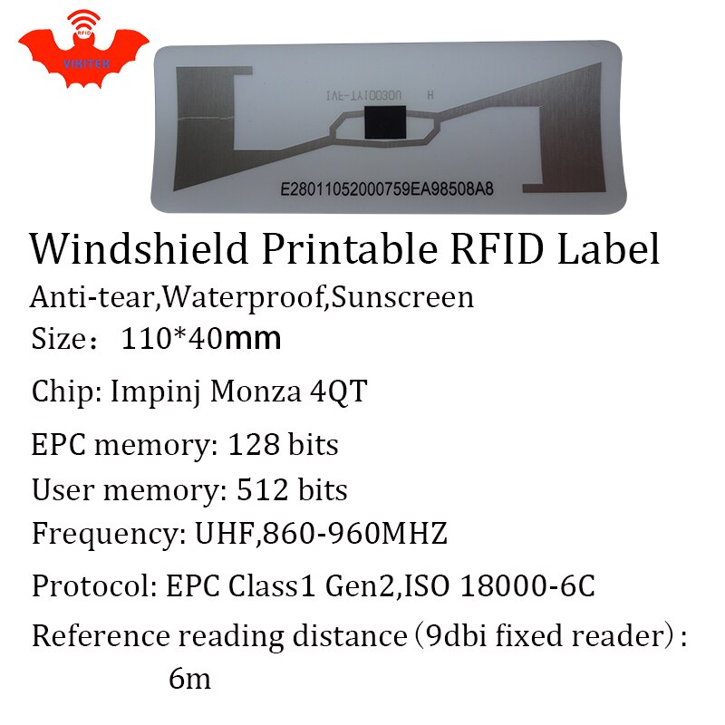 RFID tag UHF sticker vehicle windshield EPC 6C 915m860-960M waterproof sunscreen anti-tear adhesive passive printable RFID label