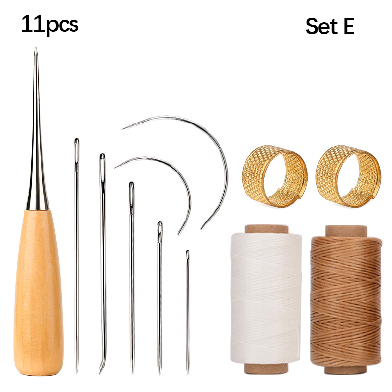 Leather Stitching Tools Kit with Hand Sewing Needles Awl Thimble Waxed Thread Set for DIY Leather Craft Shoemaker Repairs: DARK GRAY