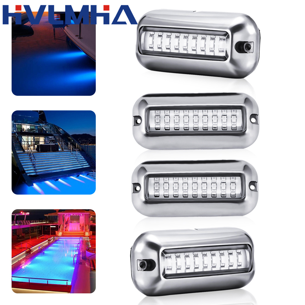 IP68 Waterproof Boat Transom Lamp 27LED Stainless Underwater Light Pontoon Marine Ship Lights Blue/White: black
