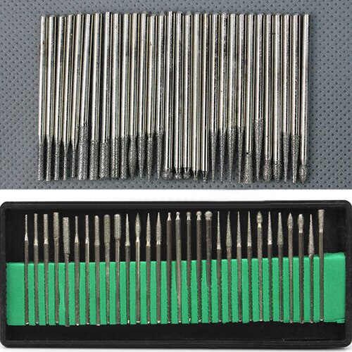 30 stuks diamantboortjes, boor voor het graveren van glas en steen, roterende gereedschapsset, diamantboortjes, kop en dremel-accessoires