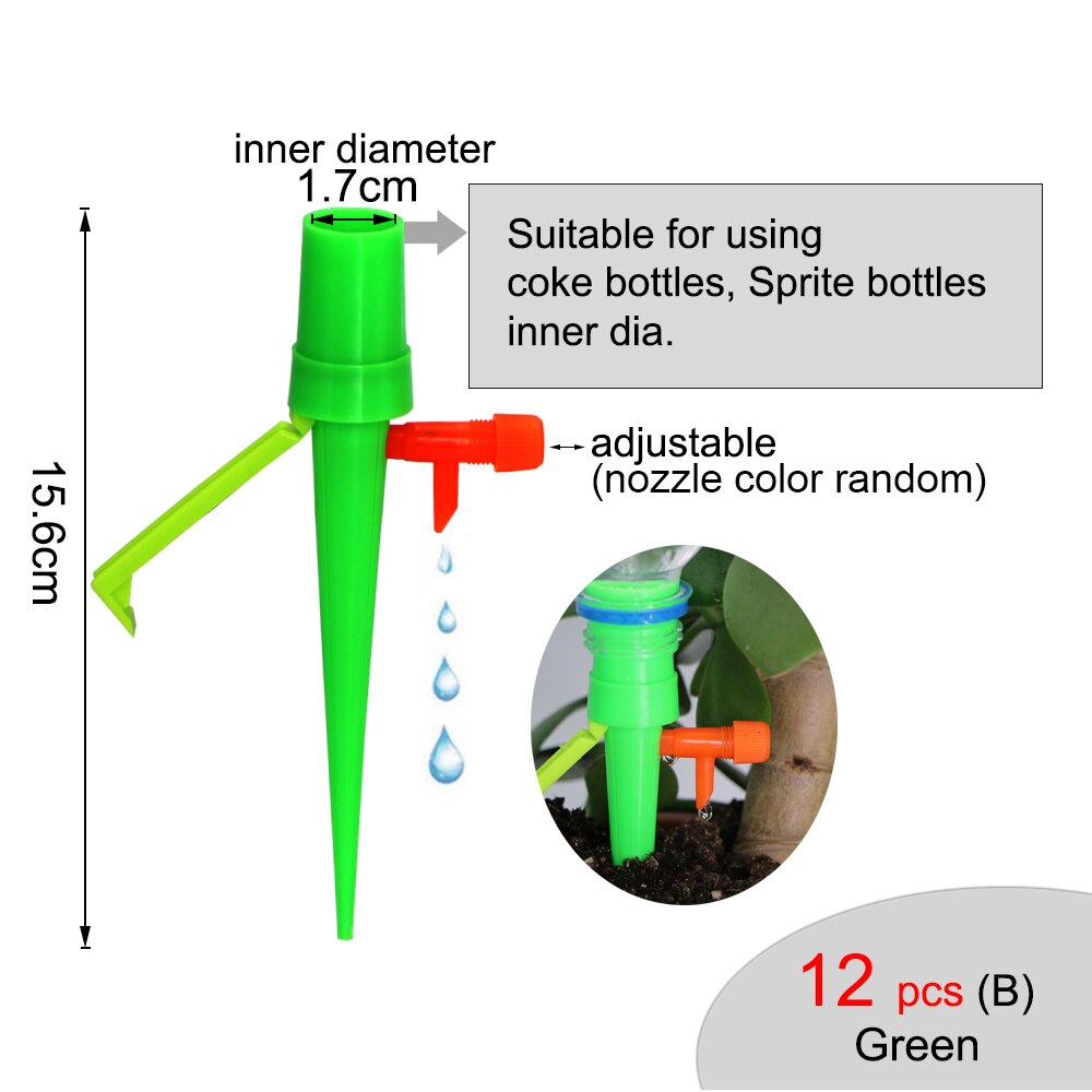 12PCS Automatic Plant Self Watering Spikes System with Slow Release Control Devices With Anti-tilt Anti-down Bracket Suitable: 12PCS Green