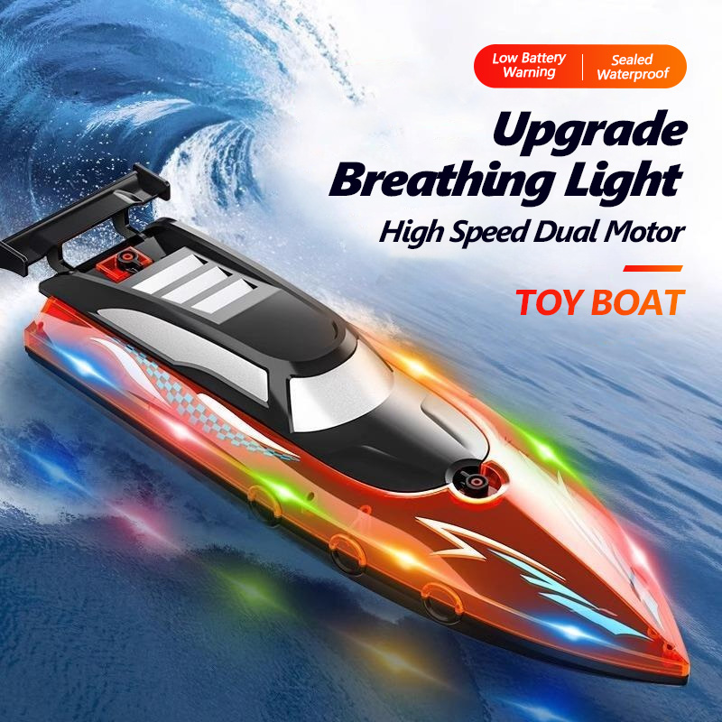 RC Boat with LED Lights, 2.4Ghz Full Size RC Boat, RC Boat for Pools and Lakes, 30 Minutes Run Time, Pool Toys: Multicolor