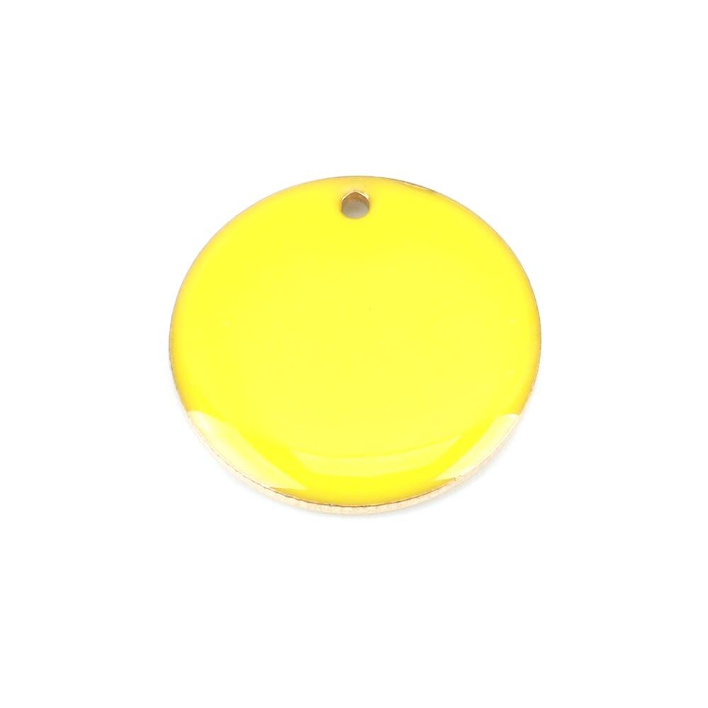 Doreen Box Copper Enamelled Sequins Charms Gold Color Metal Candy Color Round Pendants Jewelry 20mm Dia., 5 PCs: Yellow