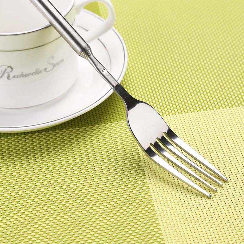 Fourchette télescopique extensible en acier inoxydable, argent pour dîner Dessert aux fruits couverts longs fourchettes BBQ fourchette à viande accessoires de cuisine