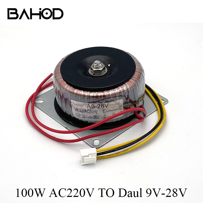 BAHOD 100w 220v A Doppio 9v/12v/15v/18v/20v/22v/24v/26v/28v Trasformatore di Potenza Toroidale per Amplificatore HIFI Audio