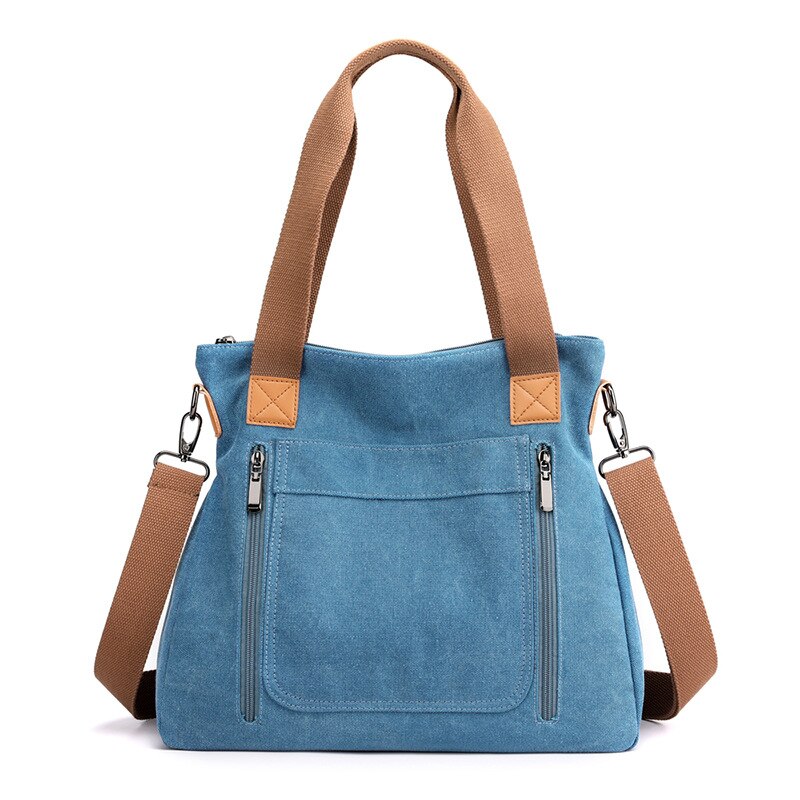 Bolsa de lona feminina choulder, bolsa de corpo transversal de grande capacidade de moda casual: Blue