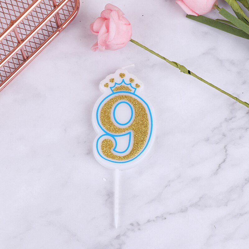 1PC Blue Pink Cake Number Candle Birthday Party 0 1 2 3 4 5 6 7 8 9 Anniversary Cake Numbers Age Candle Party Decoration: 10