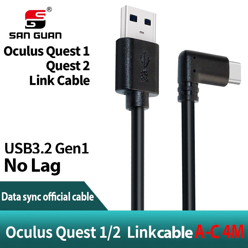 5m 3m usb-c kabel oculus quest 2 link kabel usb 3.2 compatibiliteit haaks type -c 3.2 gen 1 snelheid gegevensoverdracht snel opladen: Usb c -a 4m zwart