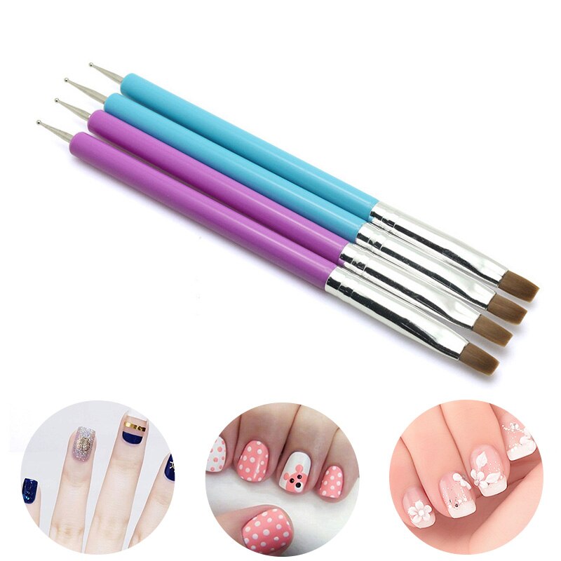 Herramienta de punteo de manicura de doble cabeza, pincel para punteo DIY, pincel plano de nailon, herramientas de arte de uñas, herramienta de pintura para manicura