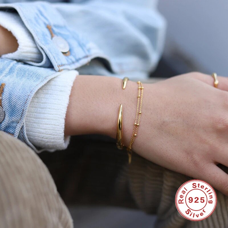 ROXI – Bracelet Double chaîne de petites perles pour filles, bijoux géométriques en or/argent Sterling 925