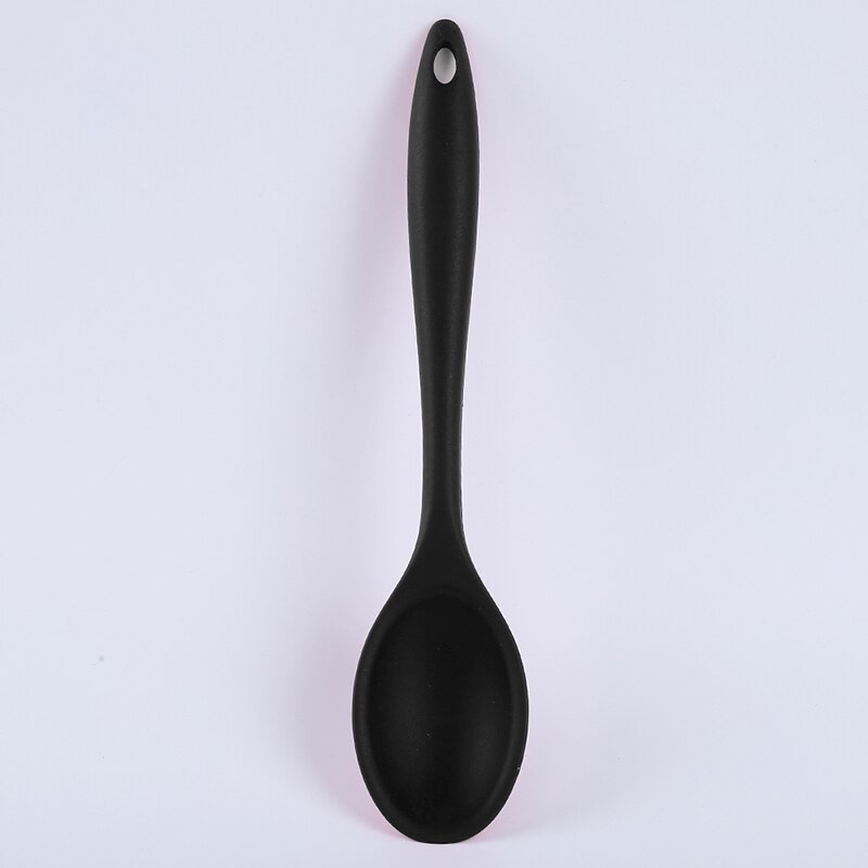 Food Grade Silicone Long-handled Rice Soup Spoon Kitchen Silicone Spoon Flatware Utensils Accessories Solid Color Kids Spoon: black