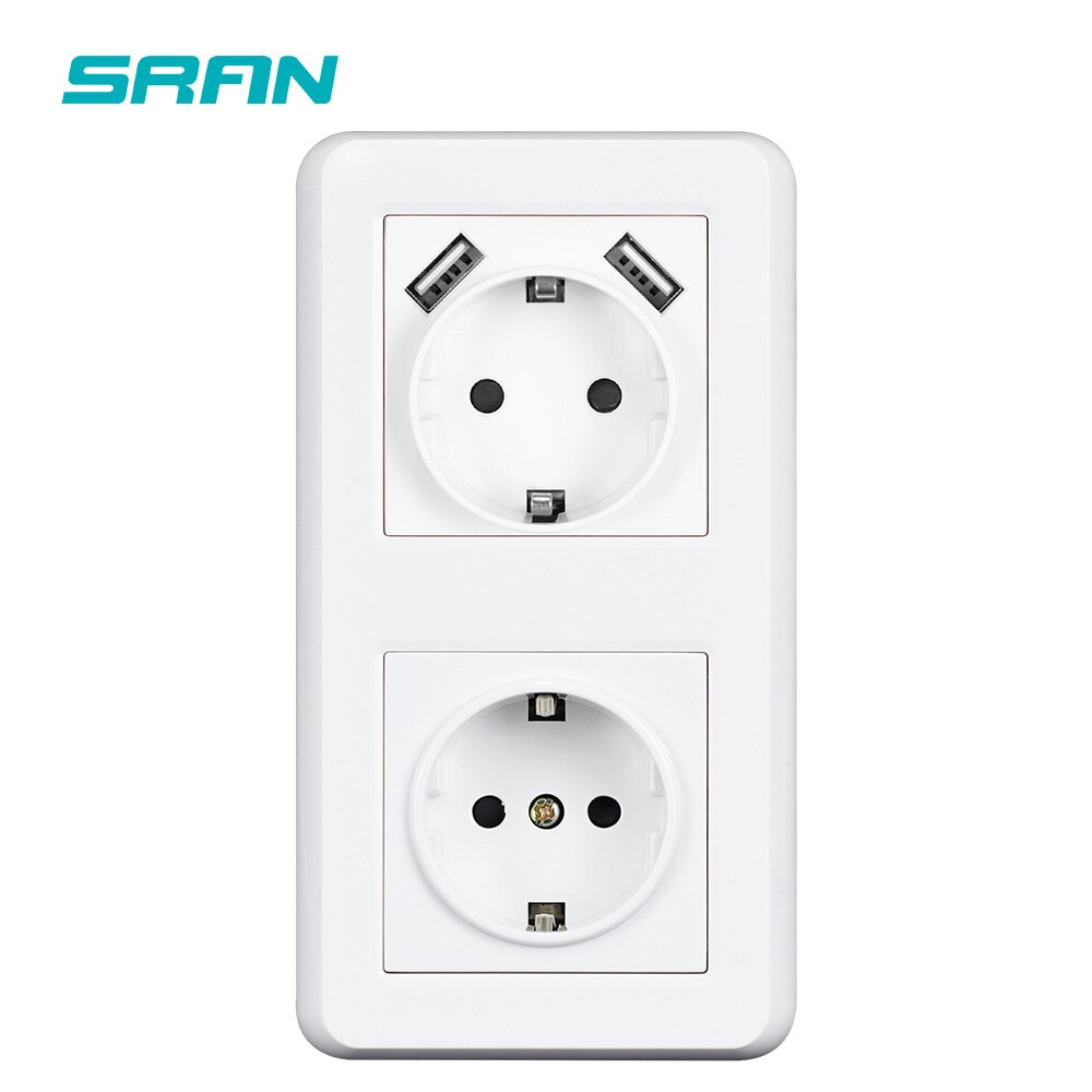 Sran Dual Frame Eu Stopcontact, Stopcontact Met Usb, 16A 250V Wit Pc Panel 151Mm * 82Mm Met Ijzeren Plaat En Iron Claw