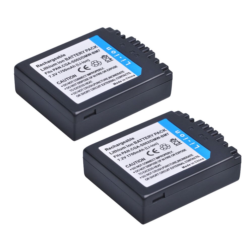1700mAh CGA-S002 CGA-S002A CGA-S002E DMW-BM7 Li-ion Batterie pour Panasonic Lumix DMC-FZ1 FZ2 FZ3 FZ4 FZ5 FZ10 FZ15 FZ20 Caméra: 2 Batteries