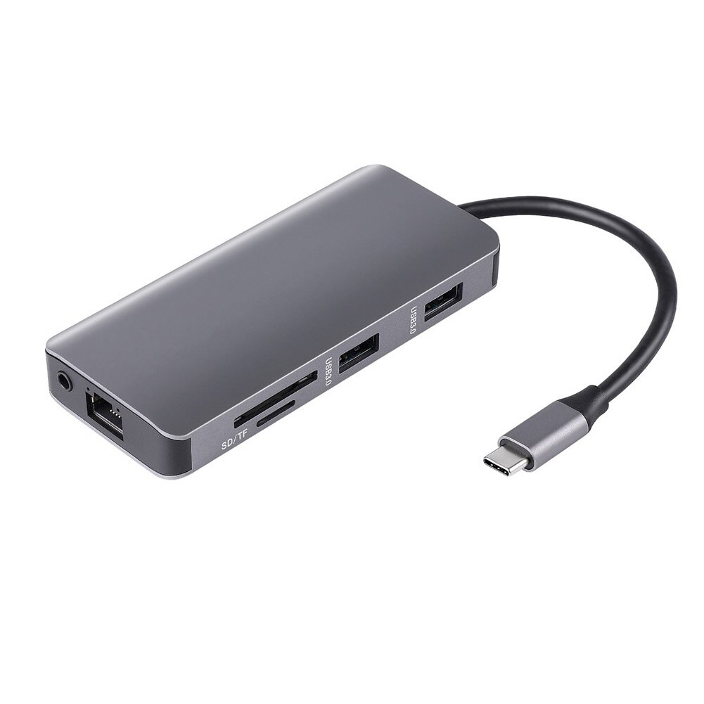 Kaartlezer Usb C Hub Computer Netwerk PD3.0 9 In 1 Kabel Concentrator Hdmi Vga Video Rj 45 Vermogen grijs Adapter 1000Mbps