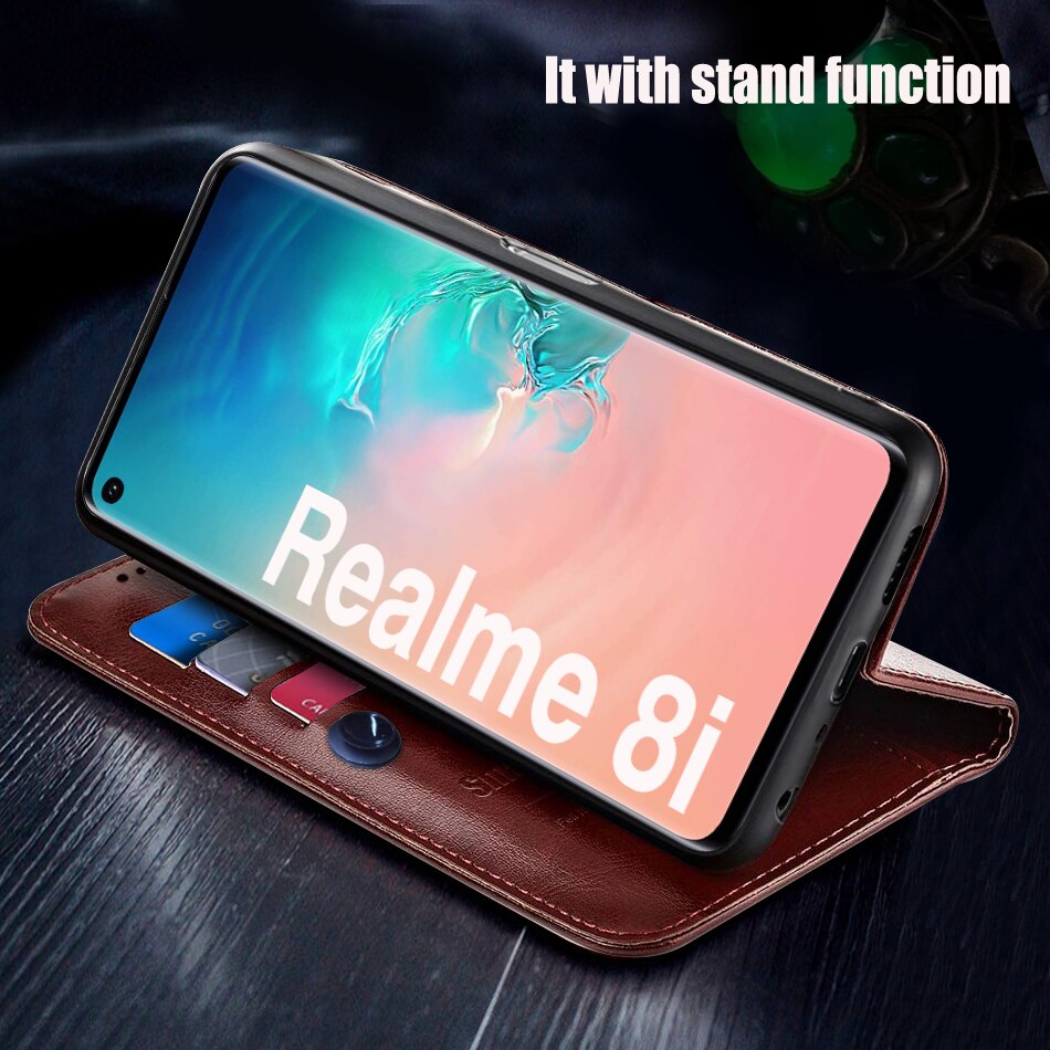Étui portefeuille à rabat en cuir pour Realme 8i RMX3151, coque de protection pour téléphone