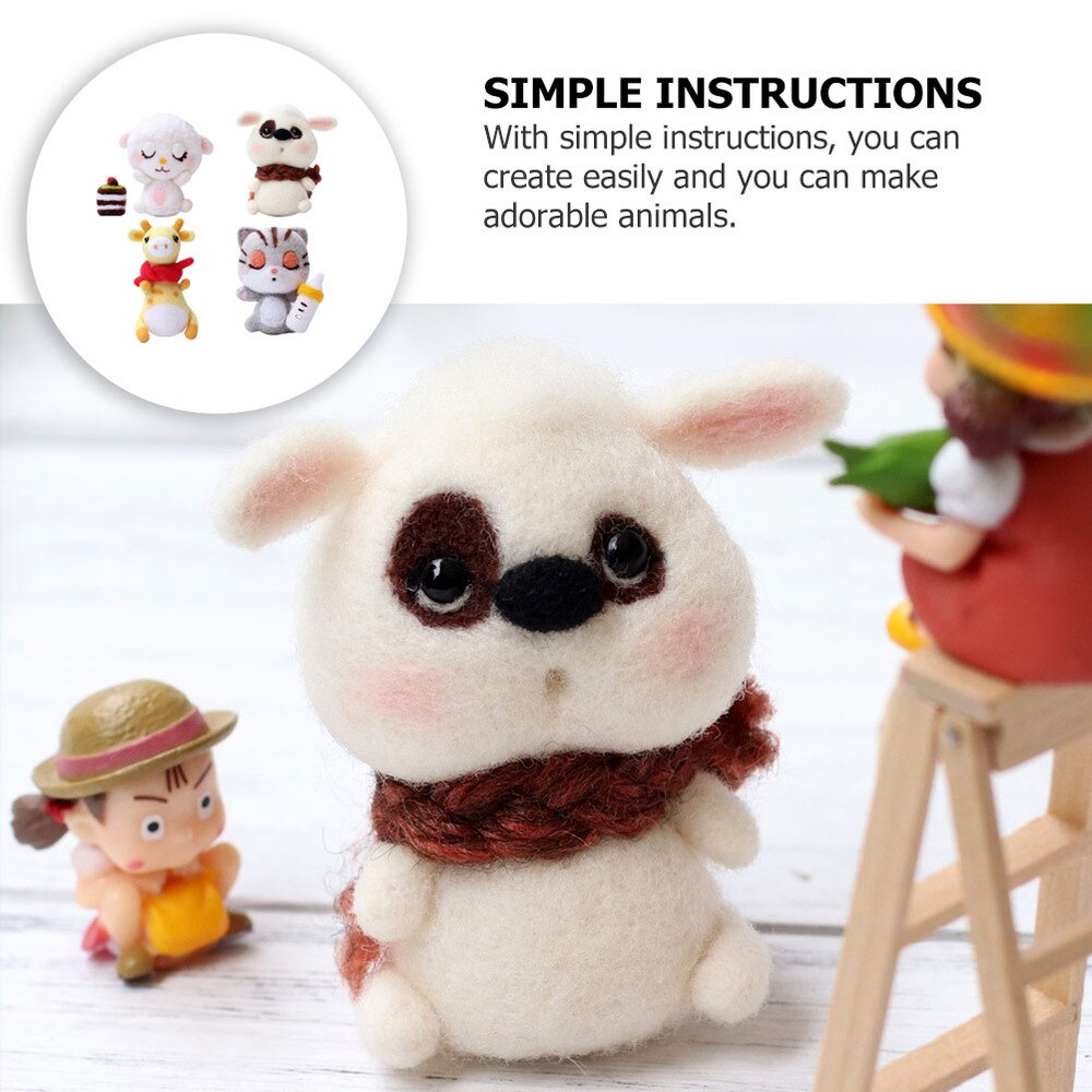 4 Sets Wool Felting Animals Kit DIY Non Finished Handcraft Material