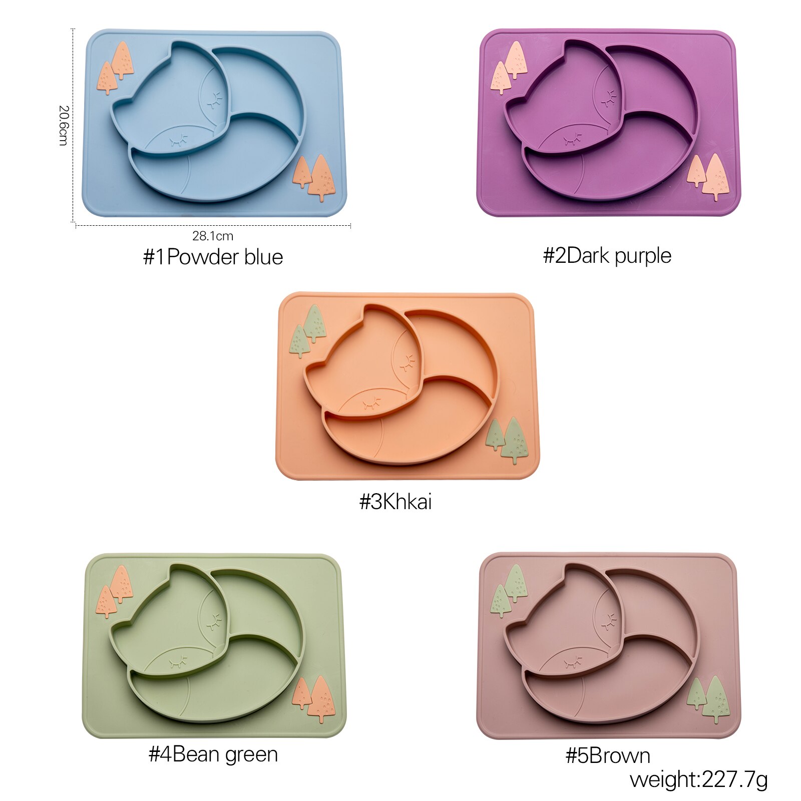 Assiette à manger en Silicone pour bébé, alimentaire, mignon renard, ventouse, vaisselle, bol d&#39;alimentation supplémentaire pour enfants, plats souples, 100%