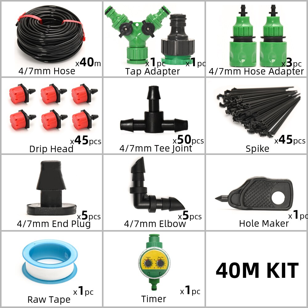 5M-60M Watering System With Timer Micro Drippers For Irrigation Drip Irrigation System Watering Set Water Plant System Automatic: 40M KIT TIMER
