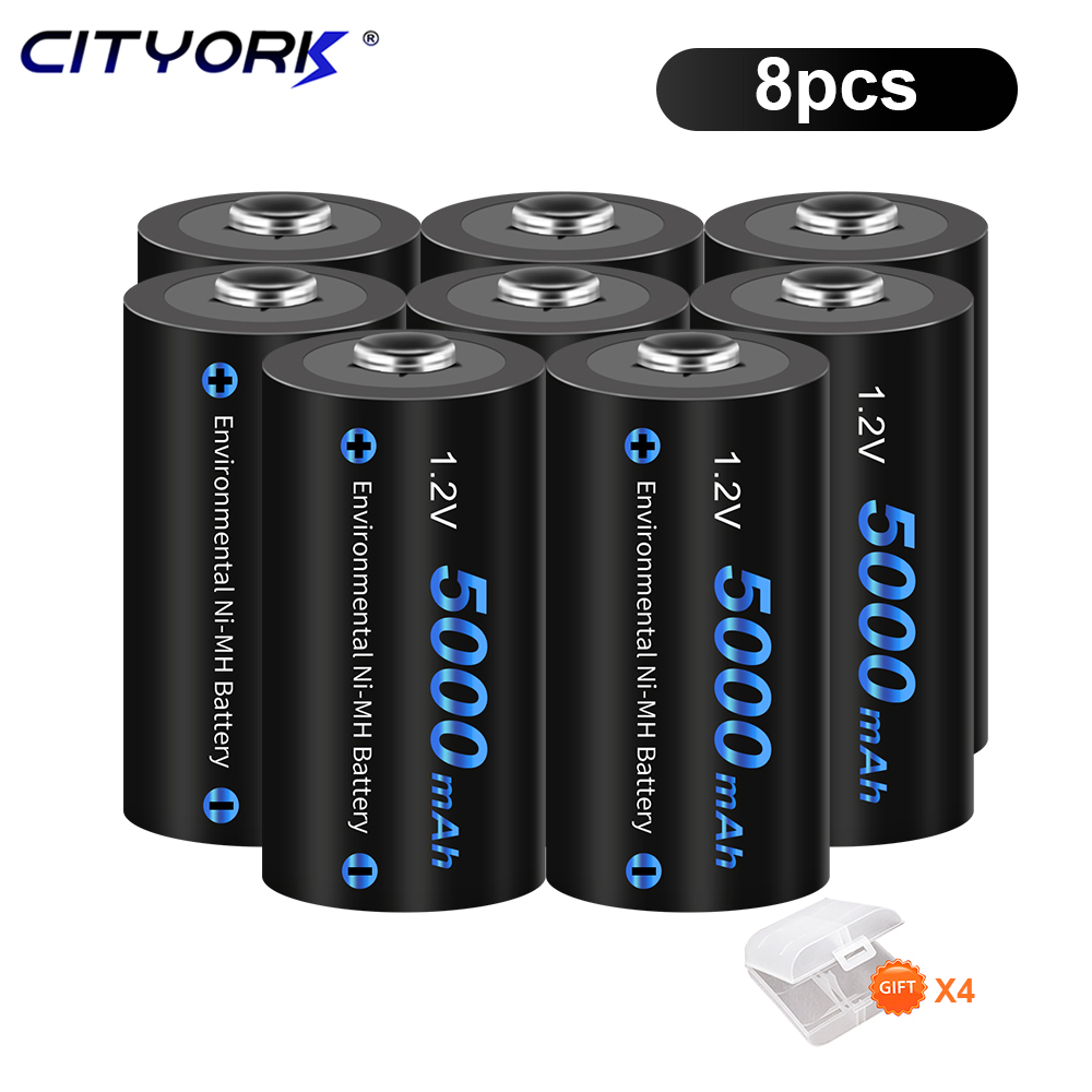 CITYORK Akumulator o rozmiarze 1,2 V C 5000 mAh Akumulator R14 C o dużej pojemności z ładowarką LCD do C D AA AAA 9 V: YELLOW