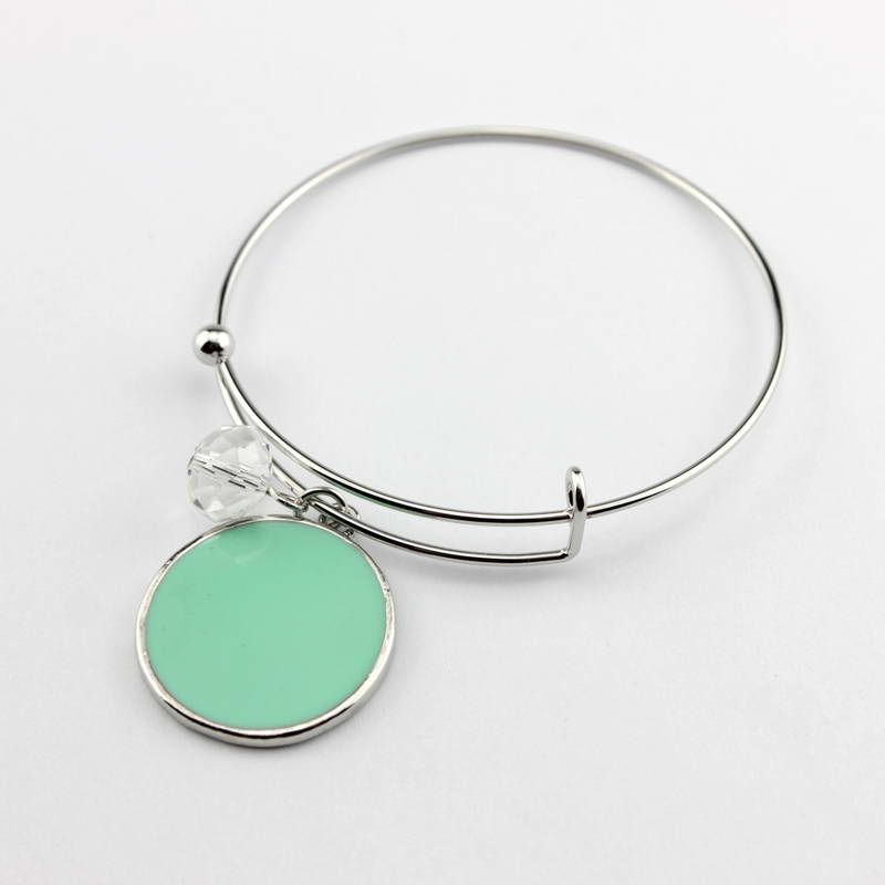 Monogramm Blanks Charm Emaille Flache Runde Disc Armreif Armband Einstellbar: B1923-Silver Mint