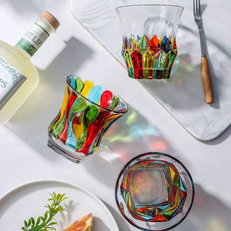 Whiskey Glass Cup Beer Vodka Mug Handmade Stained Shot Glass Espresso Coffee Mug Cocktail Wine Tumbler Bar Barware