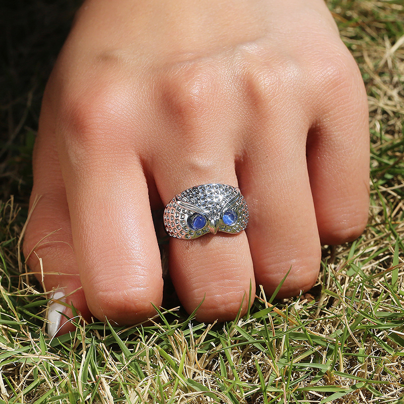 Bague de hibou en strass, yeux bleus, Style Simple, fille, femme, populaire, hommes, bijoux réglables