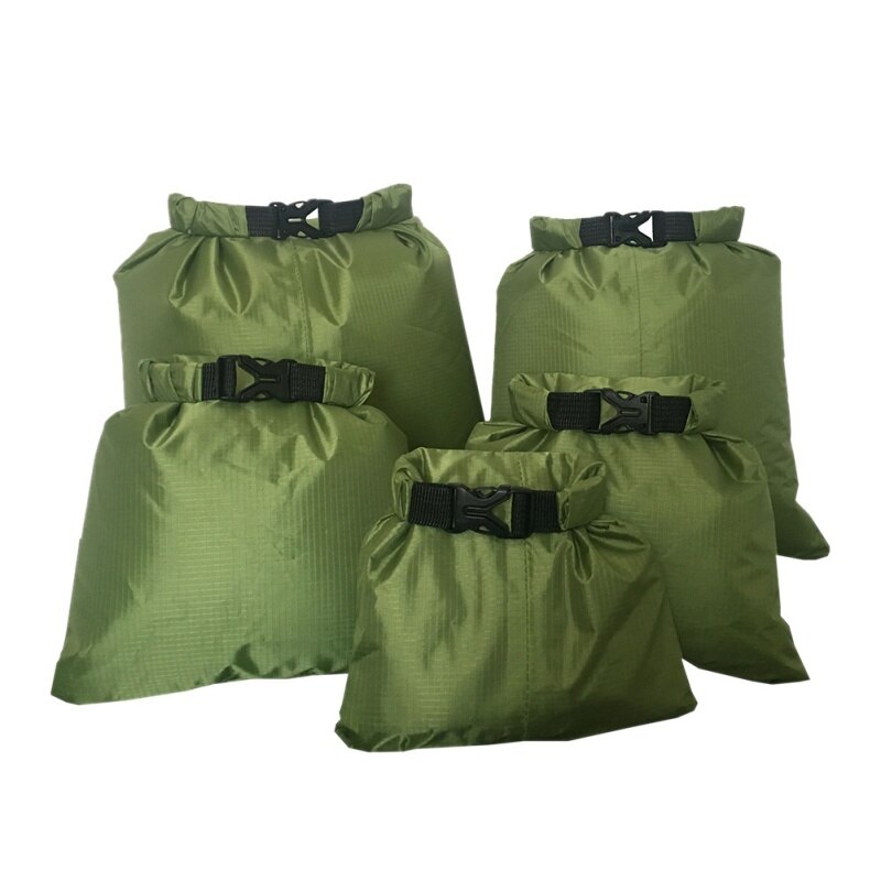 Lot de 5 sacs étanches en tissu silicone enduit de 1.5l/2.5l/3.5l/4.5l/6l couches pour rafting, canoë, bateau: Vert