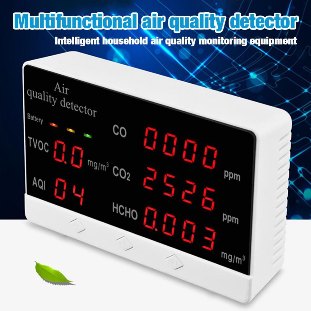 Clever drinnen Luft Monitor Tester HCHO TVOC AQI CO CO2 für Heimat Sekretariat Echtzeit Daten Anzeige modus: LED Digital Anzeige