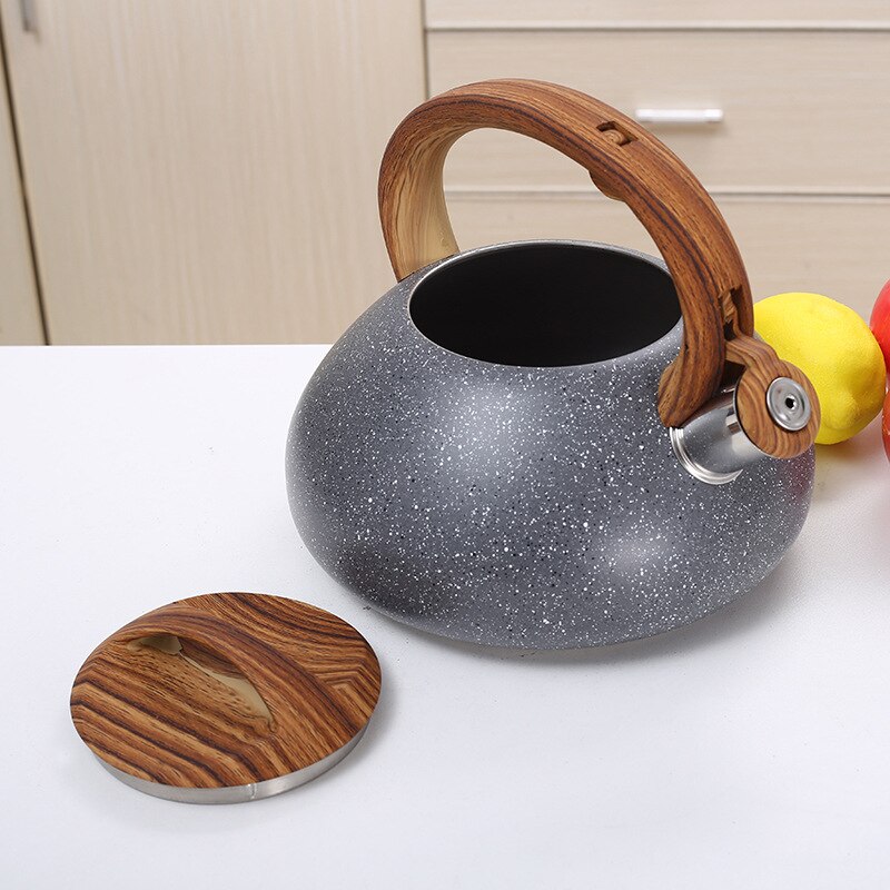 Boiling Whistle Kettle Wood Grain Handle Water Kettle Stainless Steel Teapot Cookware Hervidor De Agua Kitchen Utensils EB50SH