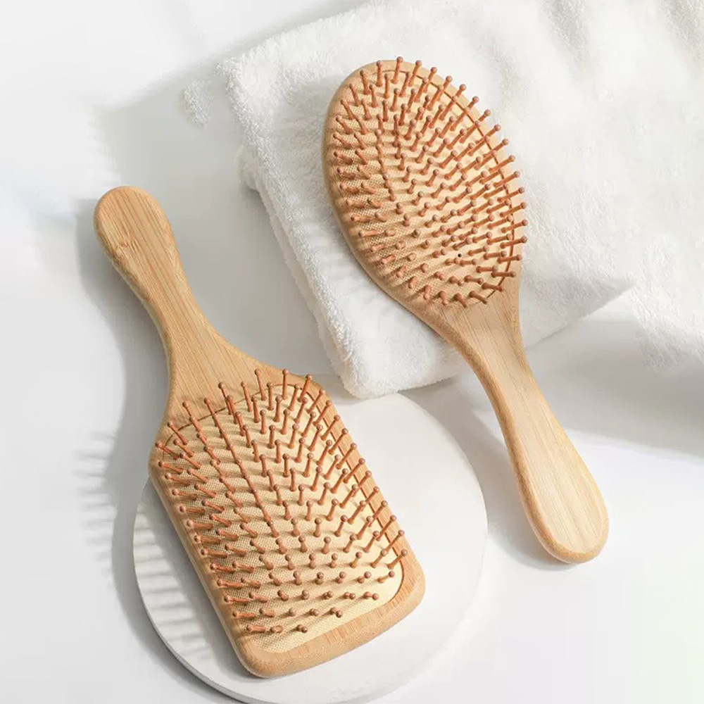 Cepillo de pelo de bambú para mujer, bolsa de aire, peines de bambú de dientes anchos, cepillo de cuero cabelludo de masaje suave, peine de barbero, herramientas de peinado de peluquería