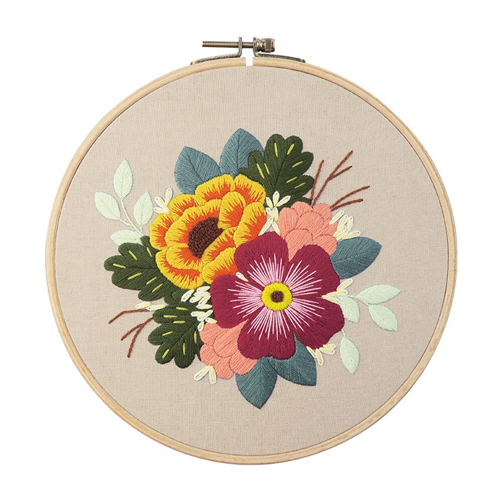 Full Range of Embroidery Starter Kit with Pattern DIY Beginner Starter Stitch Kit Including Stamped Cloth with Pattern, Embroide: color 2 with hoop