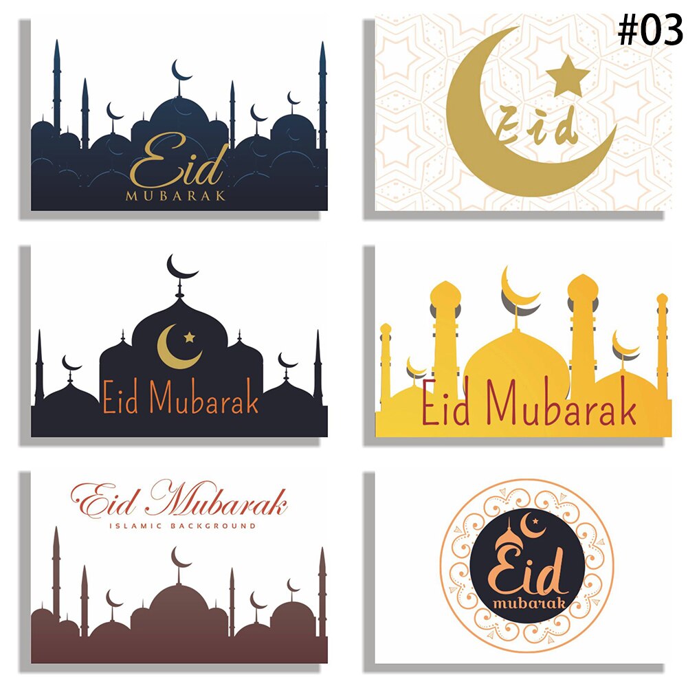 Ensemble de cartes de vœux pour l&#39;aïd al-fitr, carte postale d&#39;anniversaire, de fête, décor de Ramadan, du Ramadan, 6 pièces: 6PCS 03