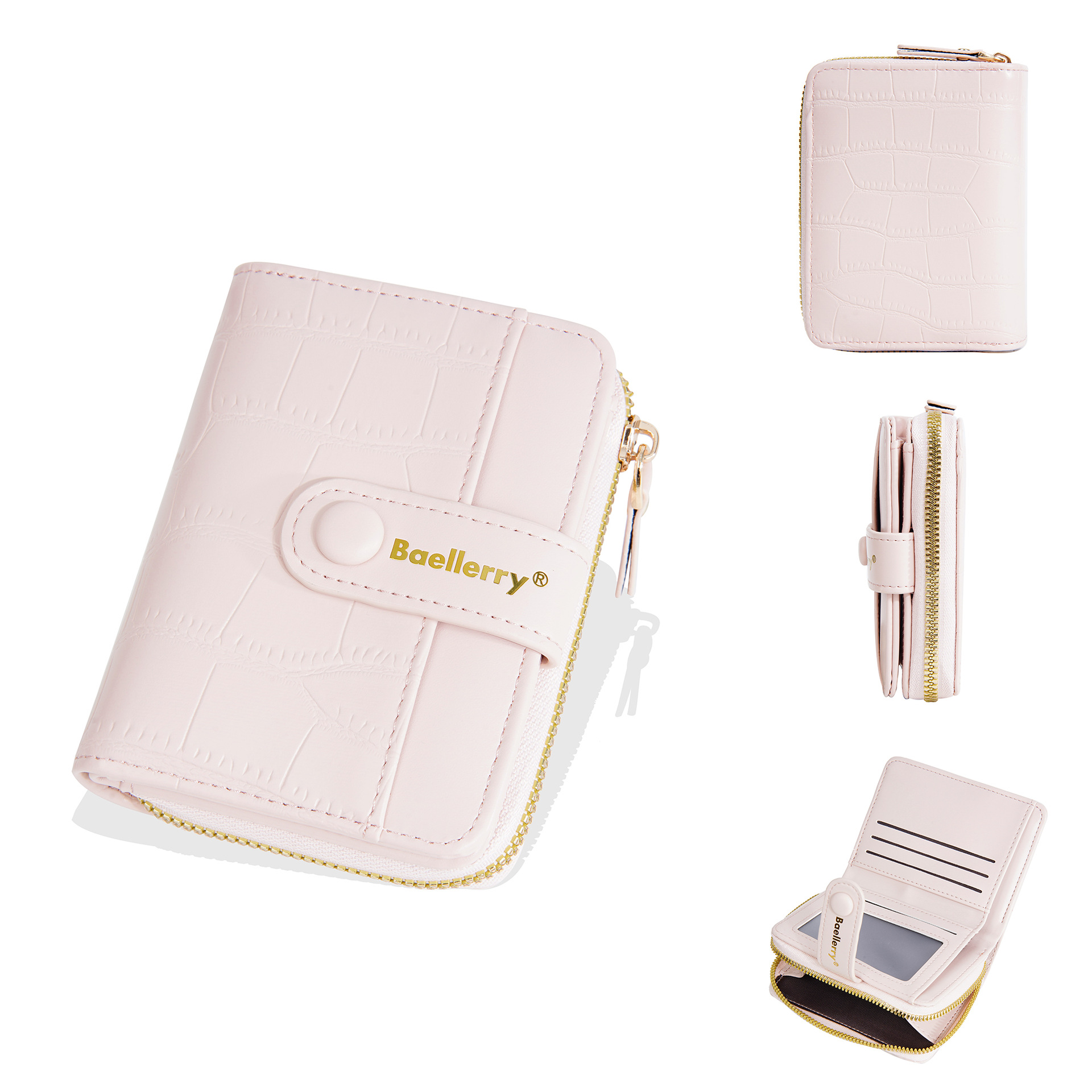 Baellerry-Portefeuille à fermeture éclair pour femme, grande capacité, porte-cartes, sac à main femme, poche à monnaie, motif pierre, supérieure, fille,: BLEU CIEL