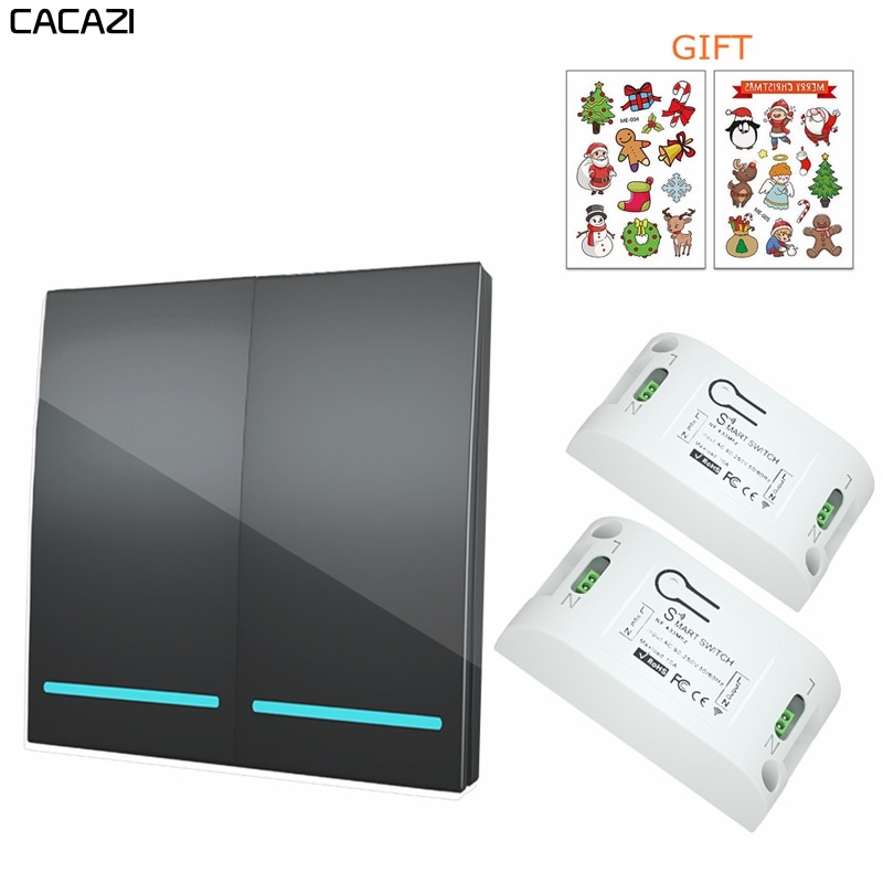 CACAZI Home Wall Panel Wireless smart push Switch Light button 433Mhz RF Remote Control AC 90-250V Receiver Bedroom Ceiling Lamp