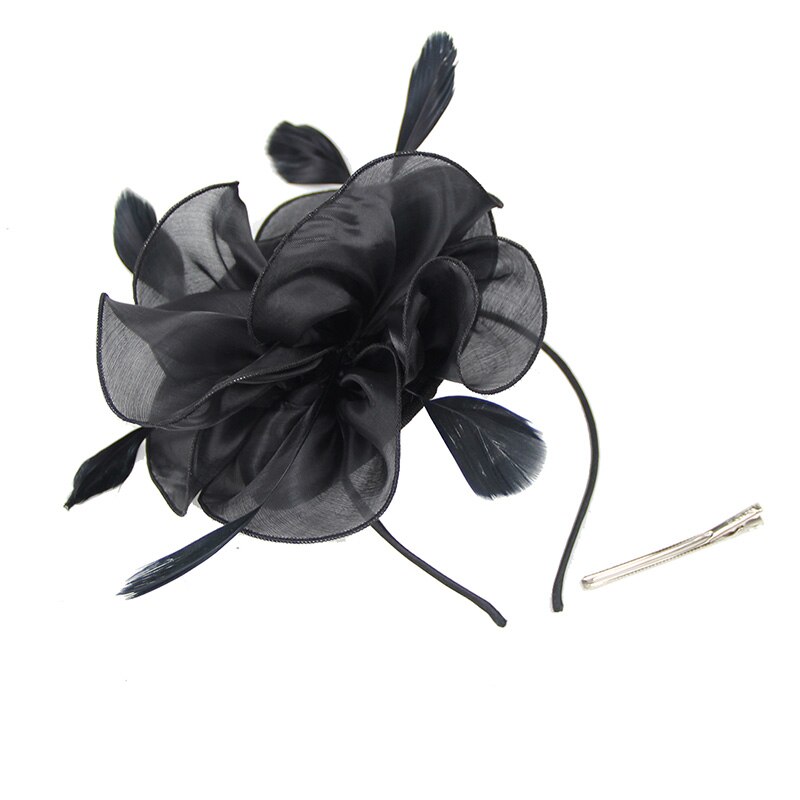 Fascinateur avec bandeau plume fleur pilulier chapeau pour femmes Cocktail rose