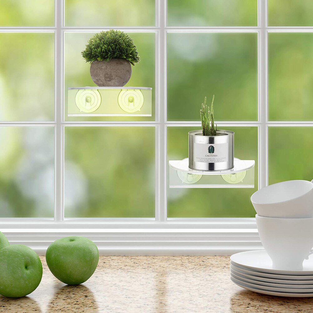 Afsats sugekop vindueshylde akrylplantehylde til havebadeværelse arrangør hylde aftagelig vægmonteret opbevaringshyldestativ