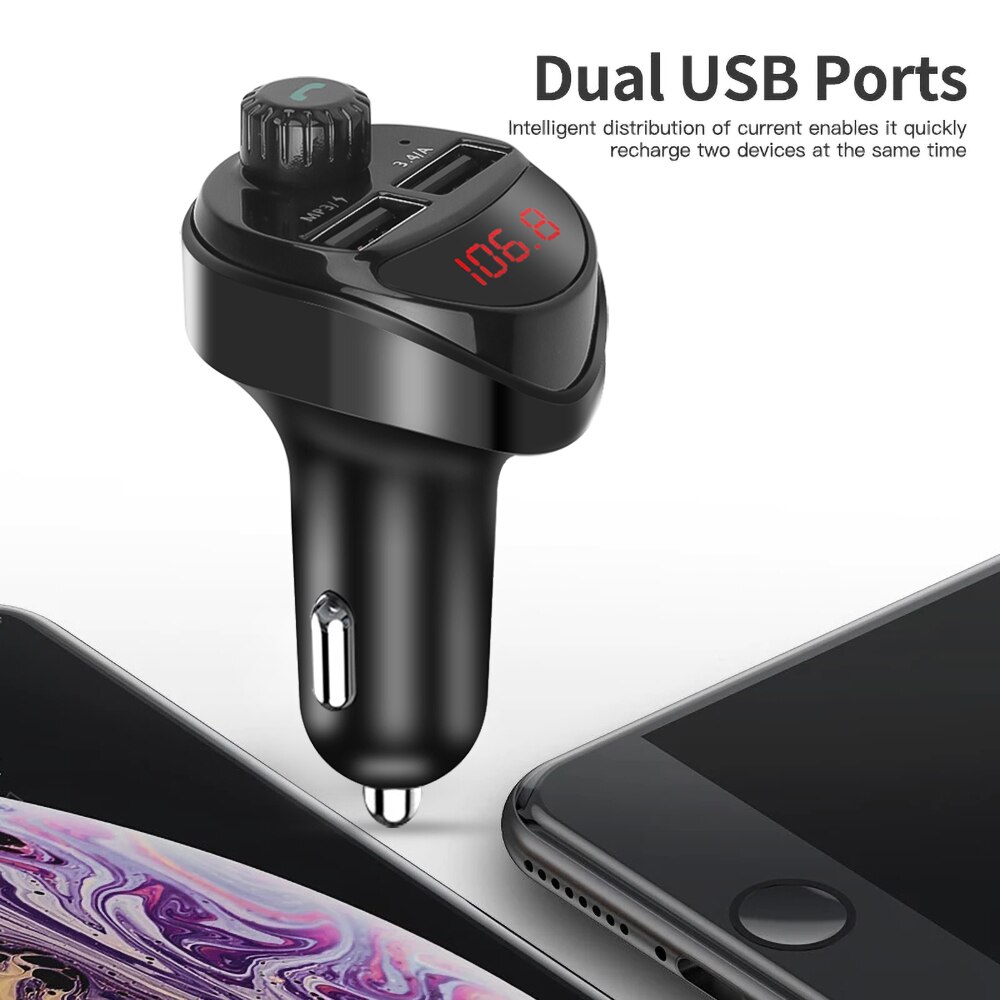 kebidu Car Charger FM Transmitter Bluetooth Car Audio MP3 Player TF Card Car Kit 3.4A Quick Charger Dual USB Car Phone Charger