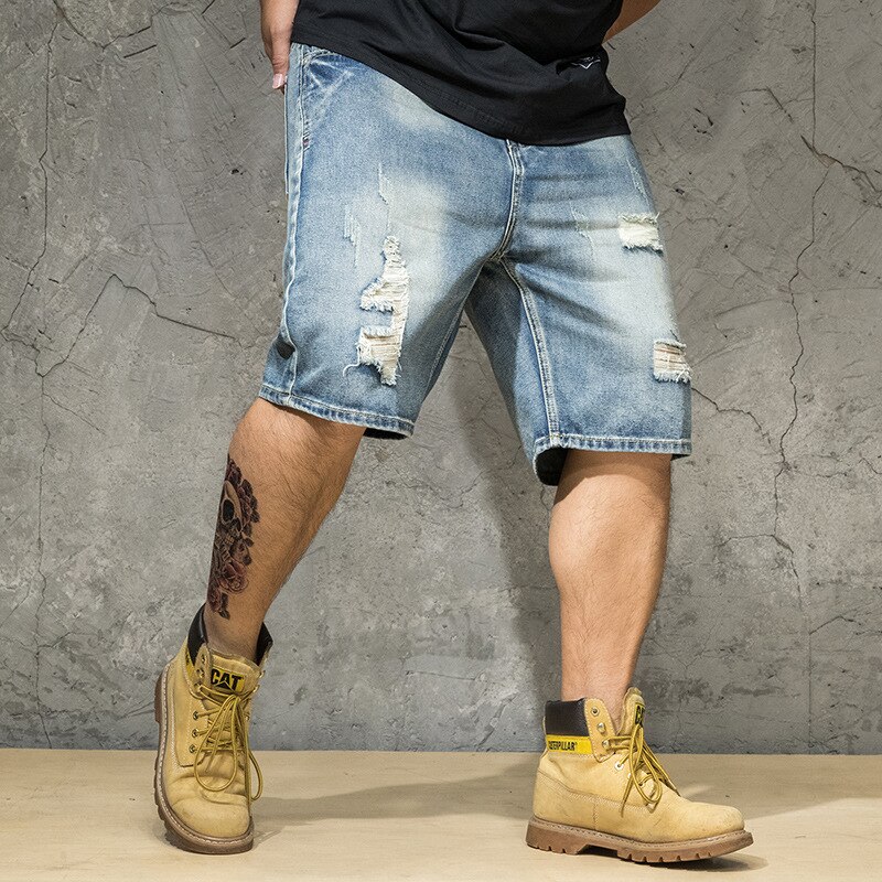Denim shorts til mænd sommer plus størrelse m -6xl løse tynde shorts flået fem-punktsbukser blå jeans