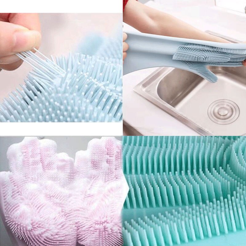 1 par silikone fade rengøringshandske køkkenvask husholdning bil kæledyr skrubbe handsker med rengøringsbørste madvask handske