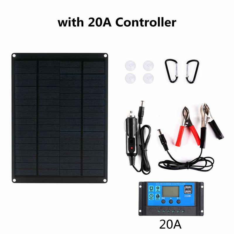 20W Solar Panel Kit 18V/5V USB Solar Mobie Charger Solar Cell with 10A/20A/30A/40A/50A/60A Controller for Outdoor Camping Hiking: with 20A controller