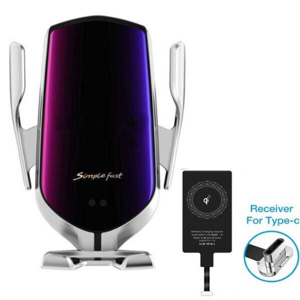 Dropshipping Automatico di Bloccaggio 10W Caricabatteria da Auto Senza Fili per Il Iphone Xs Huawei LG a Raggi Infrarossi Induzione Qi Wireless Caricabatteria da Auto: silvery for Type-c